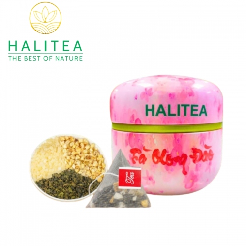 Trà Ô Long Đào HALITEA Túi Tam Giác Hộp Thiếc 35gr/ hộp/ 10 túi