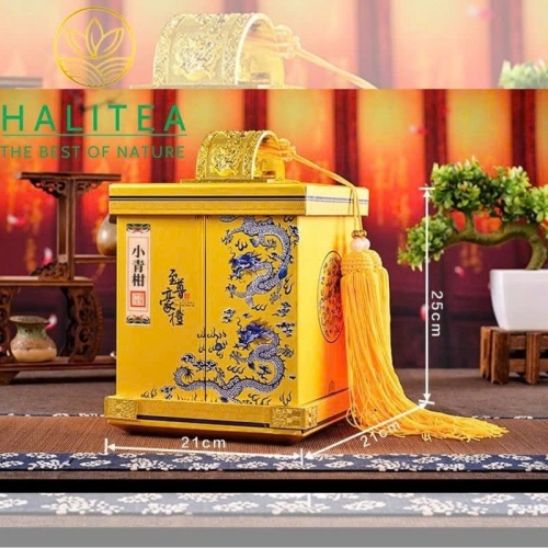 Trà Phổ Nhĩ Quýt (Tiểu Thanh Cam) Tân Hội – Hộp Quà Cung Đình Hoàng Kim 500g