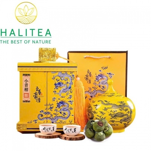 Trà Phổ Nhĩ Quýt (Tiểu Thanh Cam) Tân Hội – Hộp Quà Cung Đình Hoàng Kim 500g