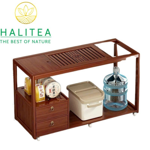 Tủ Pha Trà Di Động Gỗ Óc Chó 97x66x40cm – Bàn Trà Có Bánh Xe Cao Cấp