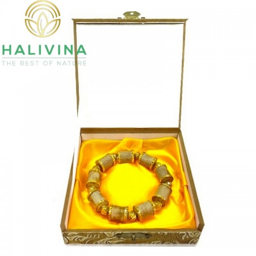 Vòng Trầm Hương Tốc Thiên Nhiên Đốt Trúc Mix Vàng Xi 24k