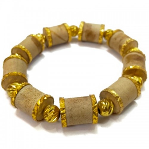 Vòng Trầm Hương Tốc Thiên Nhiên Đốt Trúc Mix Vàng Xi 24k